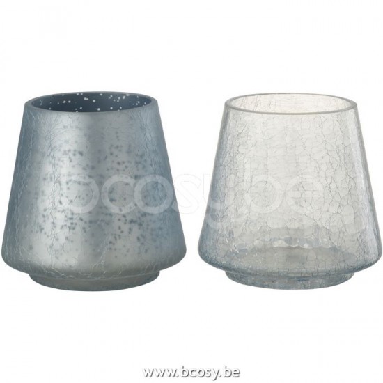 J Line 13654 Windlicht Conisch Craquele Mat Blinkend Blauw Medium L14xB14xH13 windlichten