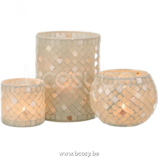 J Line Jline Tealight Holder Mosaic Straight Glass Grey Pearl Large tea lights holders