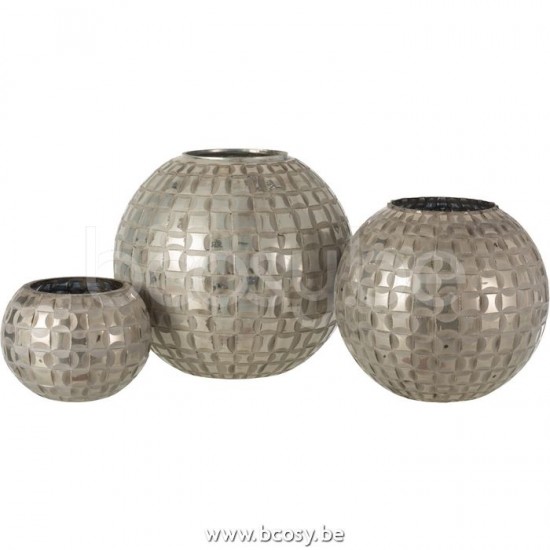 J Line Jline Theelichthouder Alara Glas Grijs Large