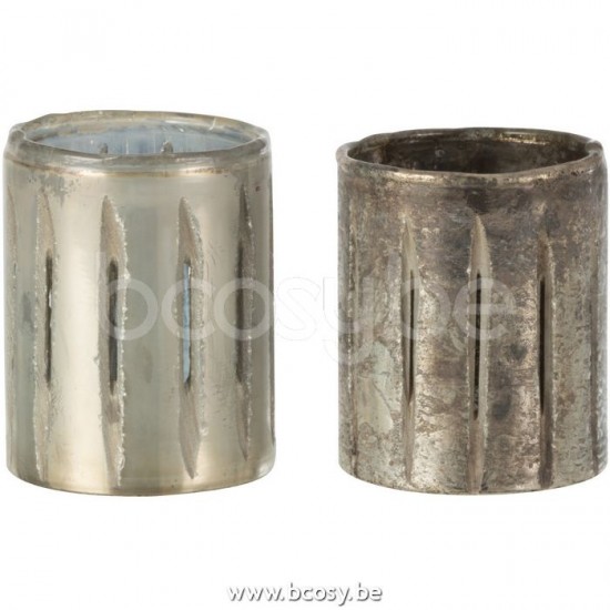 J Line 13895 Theelichthouder Streep Glas Blauw Small L9xB9xH11 T theelichten theelichthouders