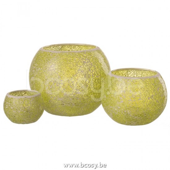 J Line Jline Theelichthouder Mozaiek Rond Glas Geel Large