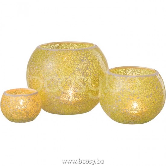 J Line Jline Tealight Holder Mosaic Round Glass Yellow Large tea lights holders