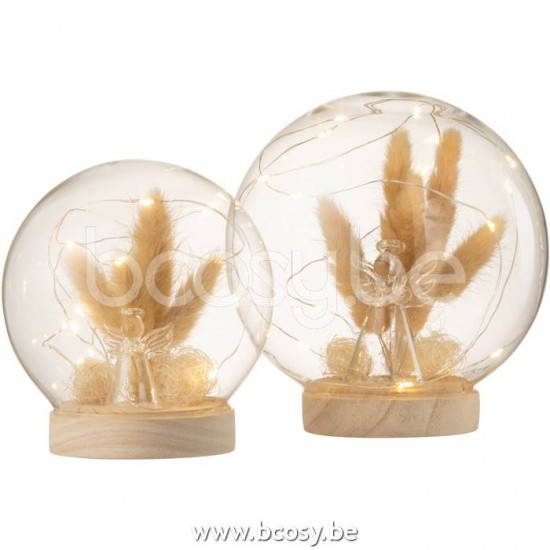 J Line Jline Bell Jar Ball Led Angel Glass Wood Natural Large glass bells