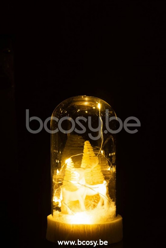 cloches cuvecles clochettes en verre statuettes Jolipa J Line Jline Cloche Haute Led Cerfs Verre Resine Blanc Small