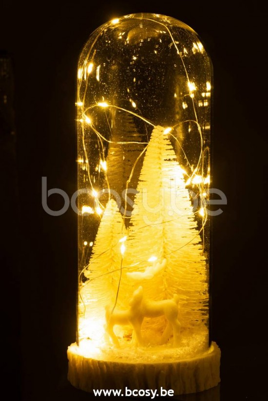 cloches cuvecles clochettes en verre statuettes Jolipa J Line Jline Cloche Haute Led Cerfs Verre Resine Blanc Large