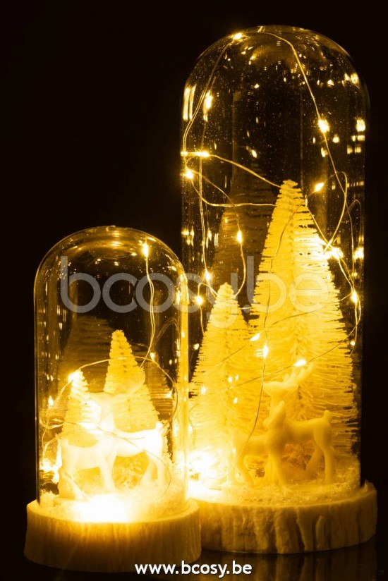 J Line Jline Glocke Hoch Led Hirsche Glas Poly Weiß Large glasglocken