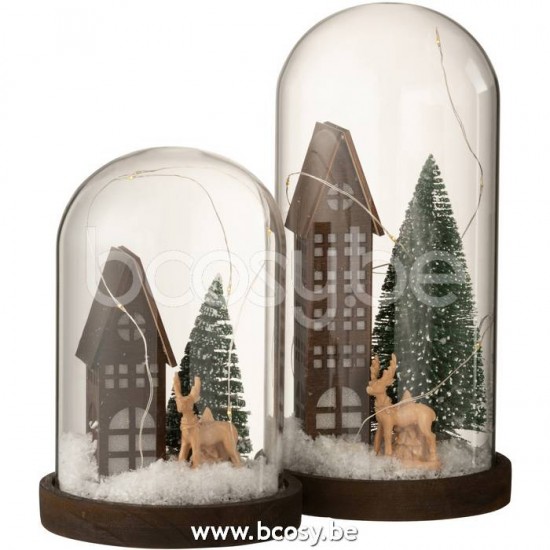 J Line Jline Jolipa 15149 Stolp Hoog Led Huis Glas Hout Dark Brown Green Large