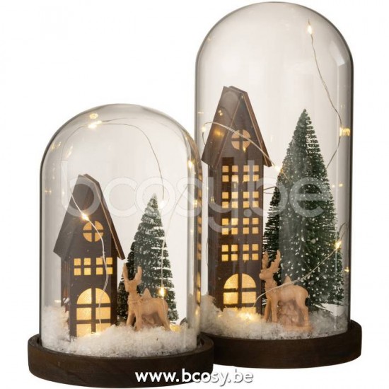 J Line Jline Bell Jar High Led House Glass Wood Dark Brown Green Large glass bells