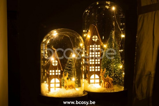 J Line Jline Glocke Hoch Led Haus Glas Holz Dunkel Braun Grün Large glasglocken