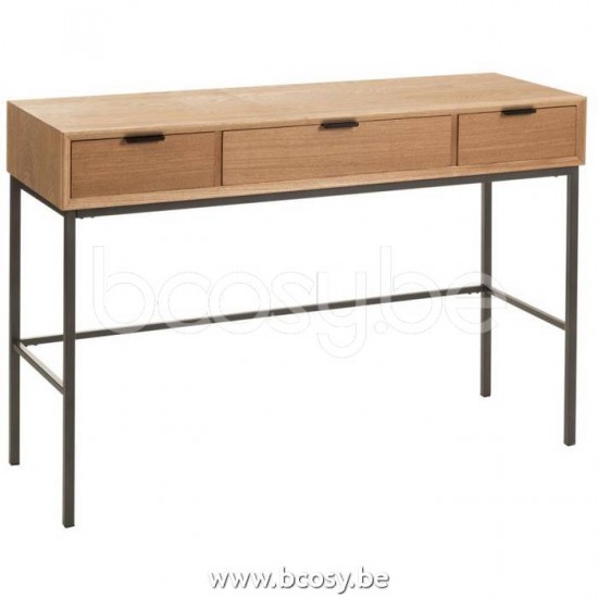 J Line 15213 Console 3 Lades Hout Metaal Naturel L120xB40xH77 cm consoles wandtafels