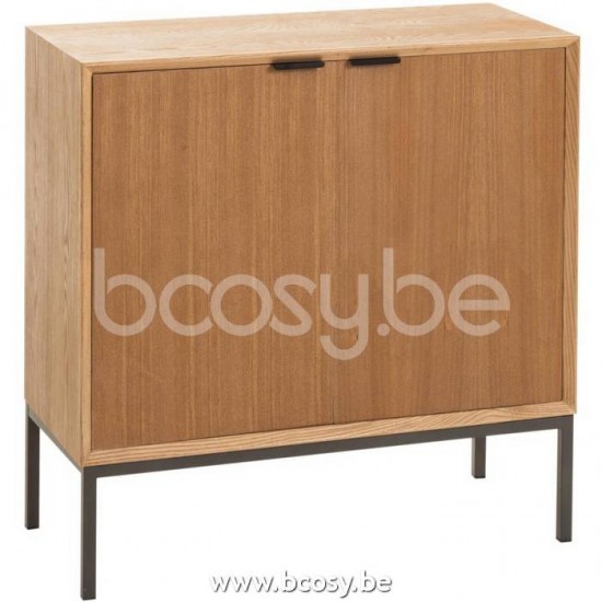 J Line 15214 Kast Op Poten 2 Deuren Hout Metaal Naturel L80xB36xH81 cm buffetten dressoirs dressoirkasten buffetkasten commodes commodekasten met deuren en lades