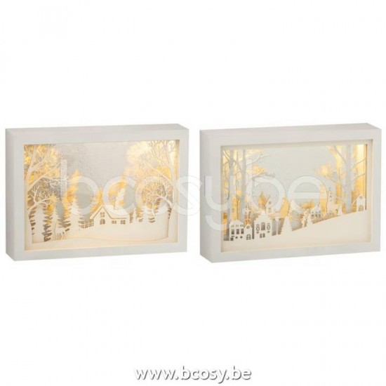 J Line 15422 Kader Laag 3D Led Winter Pvc Glas Zilver L30xB7xH22 cm