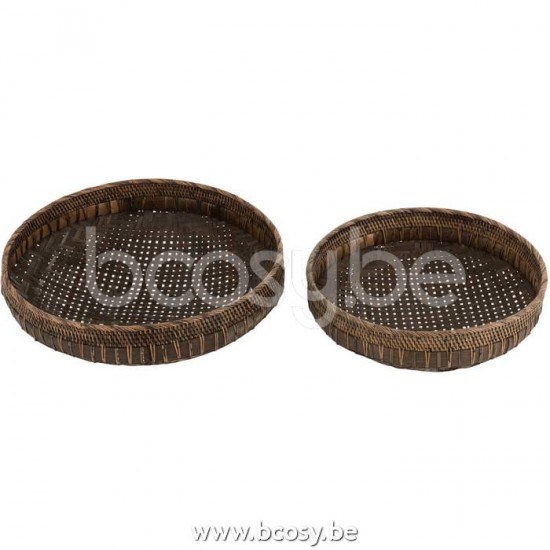 paniers de rangement Jolipa J Line Jline Set De 2 Plat Rond Rotin Noir