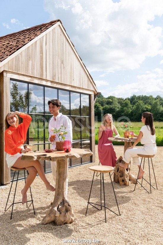 J Line Jline Sedia Bar Teak Legno Ferro Naturale Silla Barra Madera Teak Hierro Natural