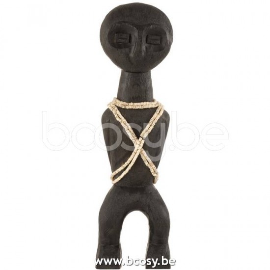 J Line 15821 Figuur Takwimu Mangohout Zwart Large L13xB8xH47 cm etnische figuren personen