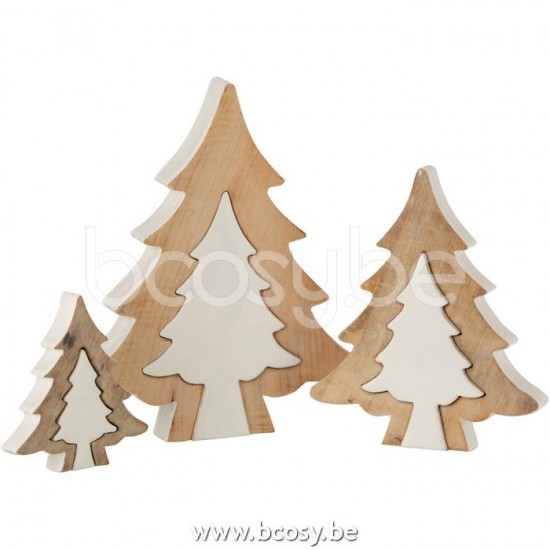 arbres sapins de noel sur pied Jolipa J Line Jline Sapin De Noel Puzzle Bois De Manguier Blanc Blanc Wash Large