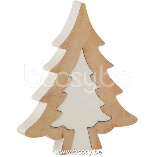 J Line 15908 Kerstboom Puzzle Mango Hout Wit White Wash Large L30xB26xH4 cm kerstbomen