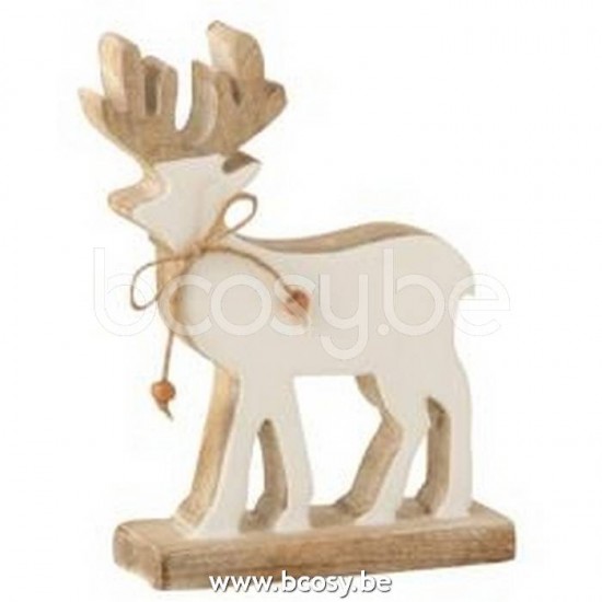 J Line Rendier Op Voet Mango Hout Wit White Wash Small L21xB17xH5 cm rendieren elanden JO15913.