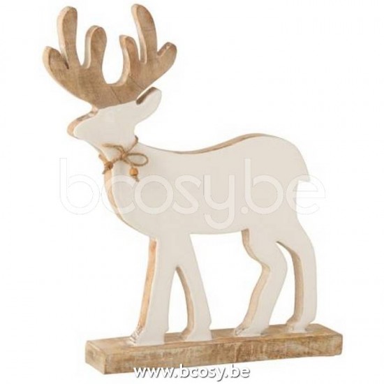 J Line 15914 Rendier Op Voet Mango Hout Wit White Wash Medium L41xB33xH6 cm rendieren elanden