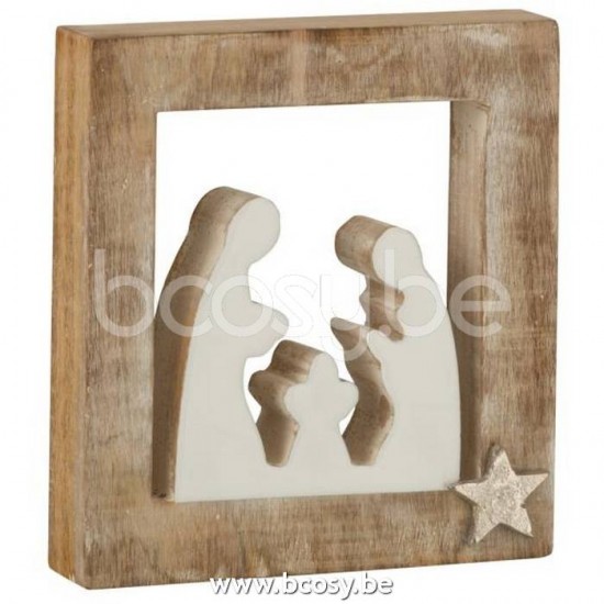 J Line 15917 Kerststal Simple Mango Hout Wit White Wash Large L21xB20xH4 cm kerststallen