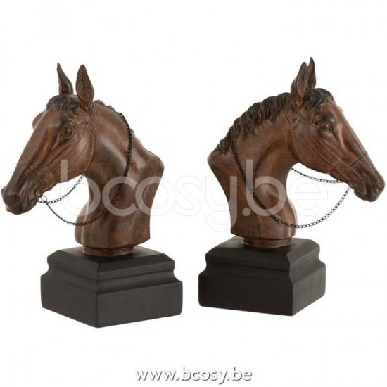 J Line 16036 Set 2 Boekensteun Paard Poly Bruin L22xB12xH29 cm boekensteunen boekesteunen