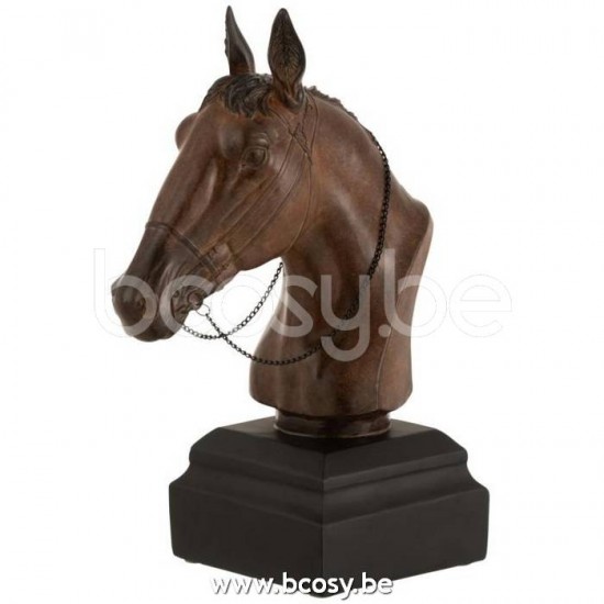 J Line 16037 Paardenkop Poly Bruin L25xB15xH36 cm paarden paardjes