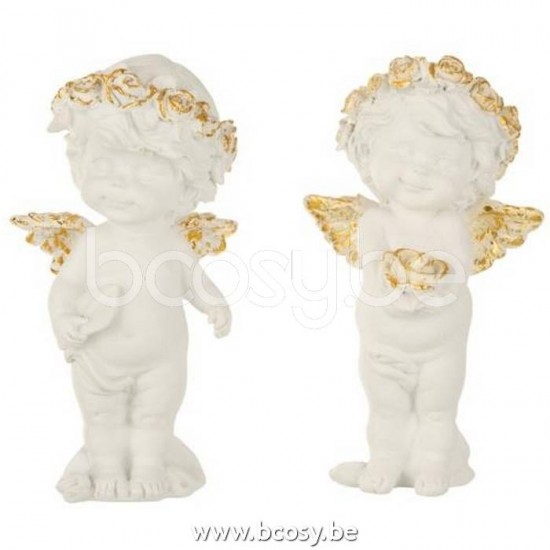 J Line 16080 Engel Staand Poly Wit Goud Small L8xB7xH14 cm engelen engeltjes