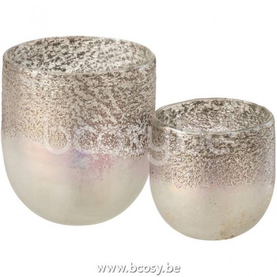 J Line Jline Jolipa 16380 Windlicht Milano Glas Grijs Roze Large