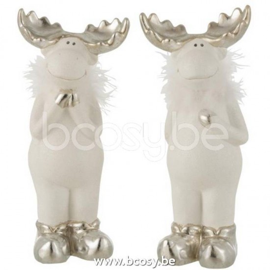 J Line 16584 Rendier Keramiek Wit Zilver Large L13xB11xH29 cm rendieren elanden