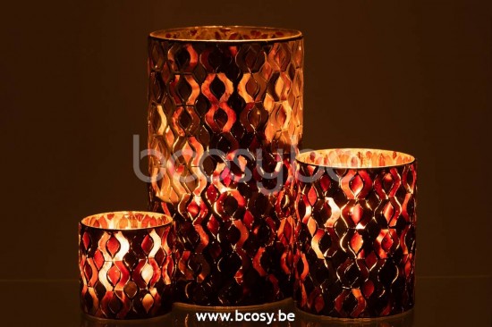 J Line Jline Windlicht Muster Glas Dunkel Rosa Large lanternen