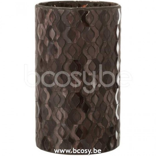 J Line 16867 Windlicht Patroon Glas Donkerroze Large L13xB13xH23 cm windlichten