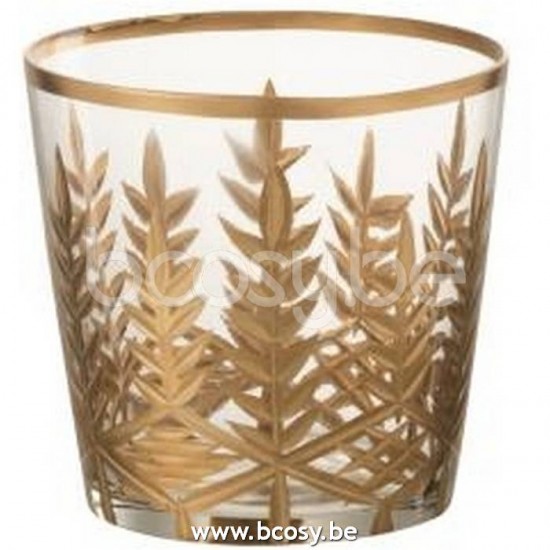 J Line 16890 Windlicht Chloe Glas Transparant Goud Small L10xB10xH10 cm windlichten