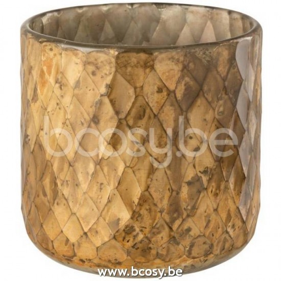 J Line 16917 Windlicht Ruit Glas Goud L14xB14xH14 cm windlichten