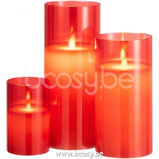 J Line Jline Ledlamp Shining Glass Red Large candles