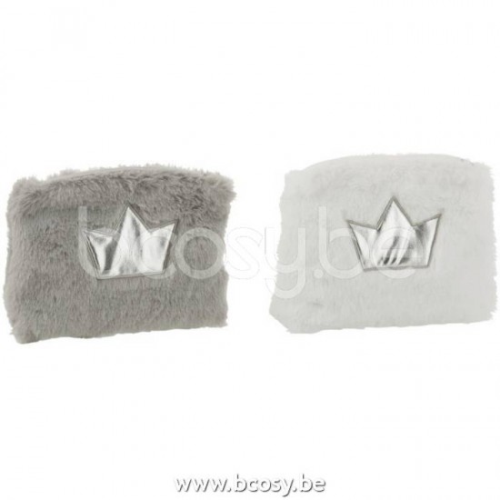 J Line Toiletzakje Kroontje Pluche Wit Grijs Zilver L20xB20xH2 cm toiletzakken toiletzakjes JO17046.