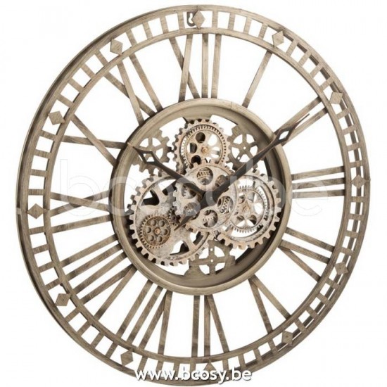 J Line 17186 Klok Romeinse Cijfers Radars Binnenwerk Metaal Antiek Grijs L60xB60xH6 cm klokken wandklokken muurklokken