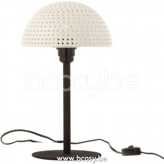 J Line 17239 Tafellamp Paddenstoel Bolletjes Metaal Blinkend Wit Zwart Small L16xB16xH20 cm Tafellampen Leeslichten Leeslampen Binnenverlichting