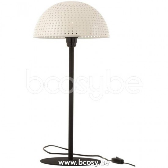 J Line 17240 Tafellamp Paddenstoel Bolletjes Metaal Blinkend Wit Zwart Large L21xB21xH38 cm Tafellampen Leeslichten Leeslampen Binnenverlichting