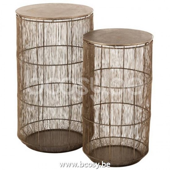 J Line 17246 Set Van 2 Bijzettafels Manden Hoog Antiek Bruin L40xB40xH70 cm salontafels bijzettafels koffietafels