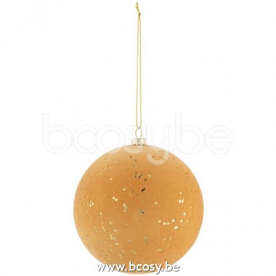 J Line 17361 Kerstbal Stippen Plastiek Fluweel Oker Goud Medium L10xB10xH10 cm kerstballen kerstbollen