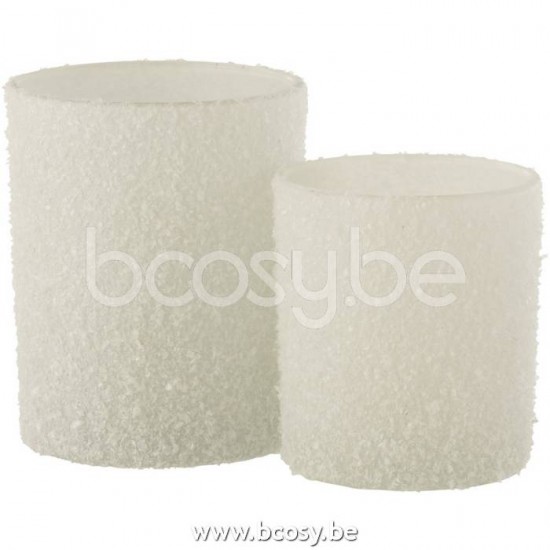 J Line Jline Jolipa 17388 T Lichthouder Besneeuwd Glas Wit Large