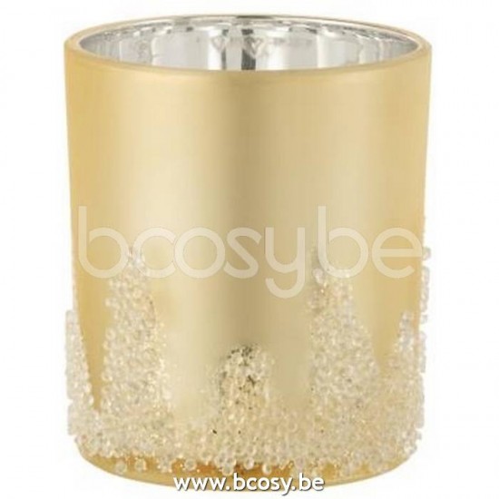 J Line 17443 T Lichthouder Suiker Frosted Goud Large L9xB9xH10 cm T theelichten theelichthouders