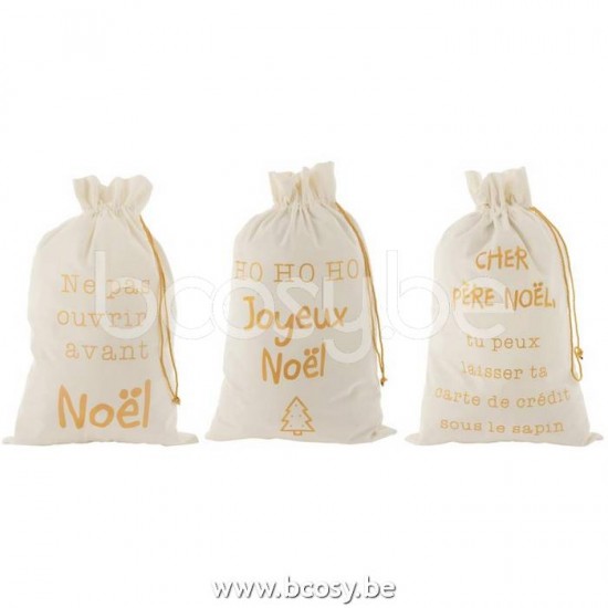 J Line 17472 Zak Kerst Frans Velvet Wit Goud Large L50xH80 cm