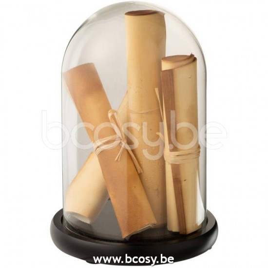 J Line 17485 Stolp Papier Perkament Bruin Glas Small L17xB17xH26 cm stolpen glasstolpen