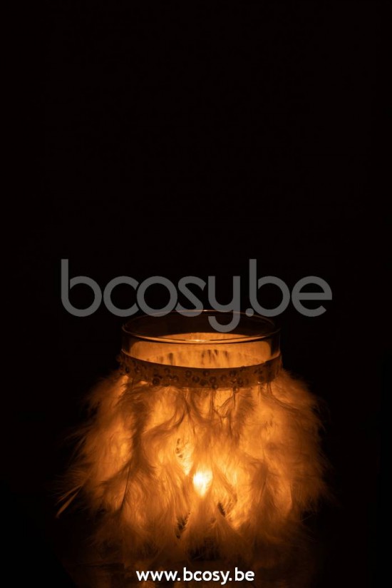 photophores Jolipa J Line Jline Photophore Plumes Blanc Verre Transparent Large