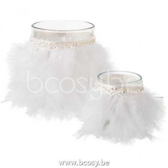 J Line Jline Jolipa 17558 T Lichthouder Veren Wit Glas Transparant Large