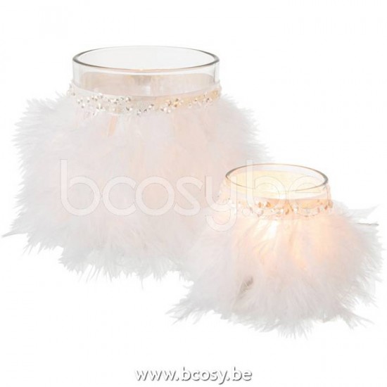 J Line Jline Tealight Holder Feathers White Glass Transparent Large tea lights holders