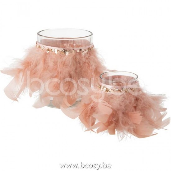 J Line Jline Jolipa 17569 T Lichthouder Veren Licht Roze Glas Transparant Large