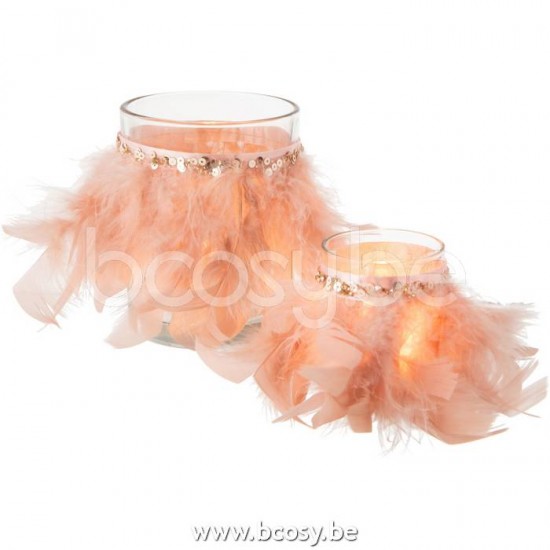 J Line Jline Tealight Holder Feathers Light Pink Glass Transparent Large tea lights holders