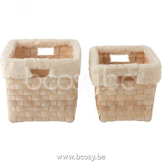 paniers de rangement Jolipa J Line Jline Set De 2 Panier Rectangulaire Imitation Fourrure Rotin Plat Naturel Wash